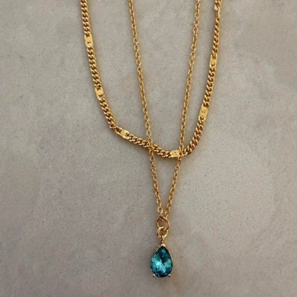 Altar'd State Layered Aqua Blue Glass Teardrop Pendant Necklace